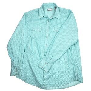 WRANGLER WRANCHER SHIRTS WESTERN PEARL SNAP GEOMETRIC Turquoise Green MENS 2XT